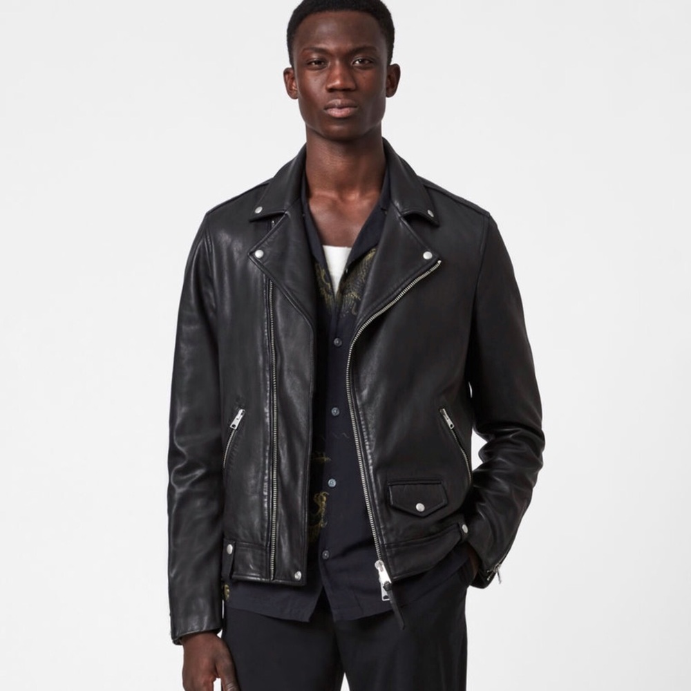 All Saints mens MILO LEATHER BIKER JACKET moto